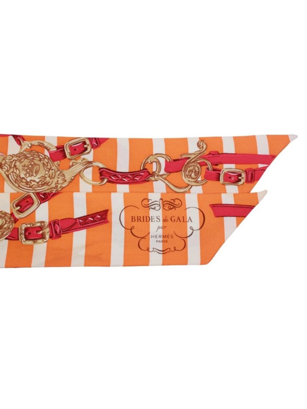 Hermes Twilly Brides de Gala Ceremonial Bridle Silk Orange White Red Scarf - Picture 3 of 13
